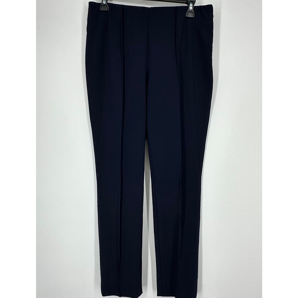 Antonio Melani Navy Seamed Leg Knit Trousers 8 Side Zip Office Sleek Career